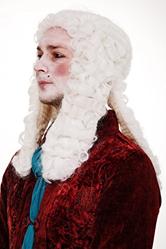 WIG ME UP- WIG002-P60 Peluca Hombres Carnaval Barroco Renacimiento Noble Juez Principe Rey Compositor Blanco