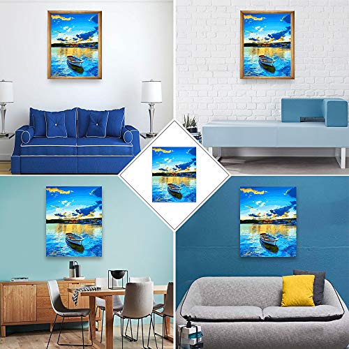 WONZOM Pintar por Numeros DIY Acrílica Pintura Kit para Adultos y Niños Principiantes - 16 * 20 Pulgadas Lago Azul y Barco con 3 Pinceles y Colores Brillantes Sin Marco