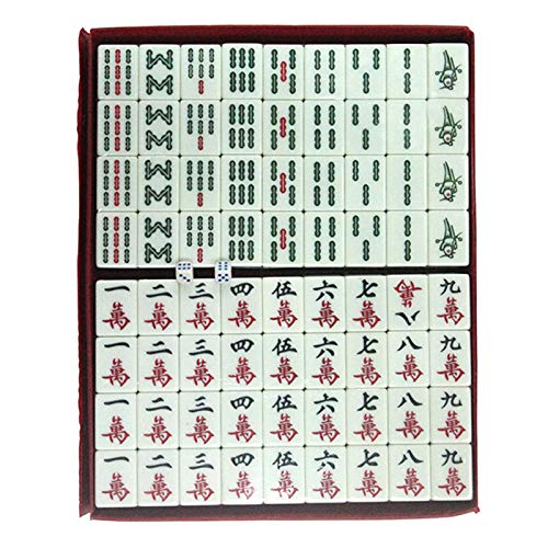 Ydq 144 Pcs Juego De Mahjong Chino con Caja Estructura Sólida Portátil Juego De Mah Jong De Fácil Lectura para Hogar Varias Reuniones