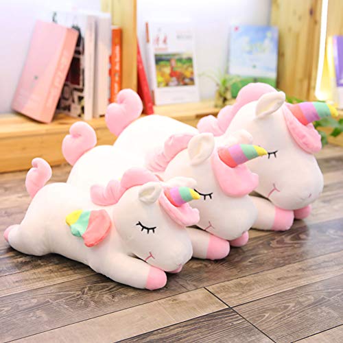 YeahiBaby Juguete Peluche de Unicornio Cojines de Peluche del Sofá y Cama Juguete Regalo de Cumpleaños para Niños Blanco y Rosa