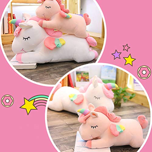 YeahiBaby Juguete Peluche de Unicornio Cojines de Peluche del Sofá y Cama Juguete Regalo de Cumpleaños para Niños Blanco y Rosa