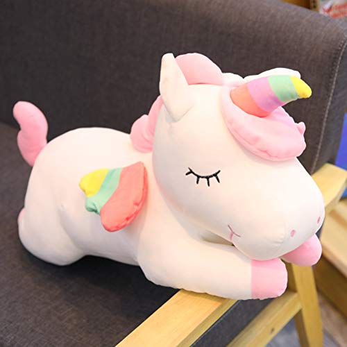 YeahiBaby Juguete Peluche de Unicornio Cojines de Peluche del Sofá y Cama Juguete Regalo de Cumpleaños para Niños Blanco y Rosa