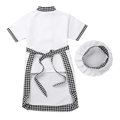 YOOJIA Unisex Disfraz de Cocinero 3Pcs Camiseta Manga Corta/Delantal/Sombrero Uniforme de Panadero Cosplay Chef de Fiesta Halloween 4-14Años Gris 10-12 Años