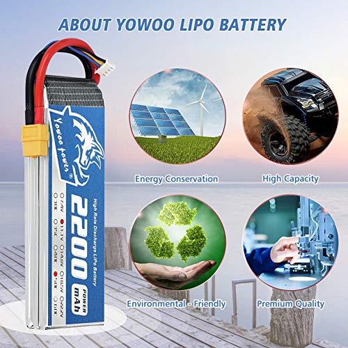 YOWOO 2 Piezas 11.1v 3S 2200mAh 50C Batería de lipo con Enchufe XT60 Batería RC para E-flite Valiant Parkzone E4F Wildcat Great Planes E-Cub RC Coche Barco Camión Heli Avión Helicóptero Quadcopter