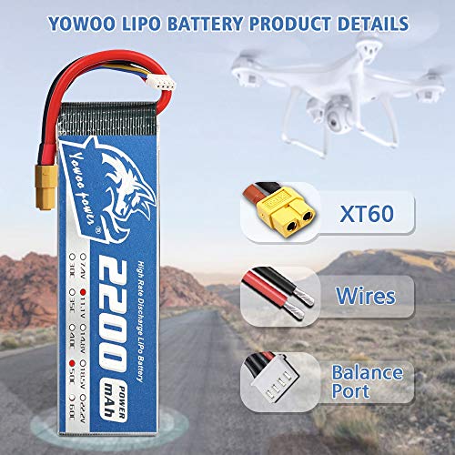 YOWOO 2 Piezas 11.1v 3S 2200mAh 50C Batería de lipo con Enchufe XT60 Batería RC para E-flite Valiant Parkzone E4F Wildcat Great Planes E-Cub RC Coche Barco Camión Heli Avión Helicóptero Quadcopter