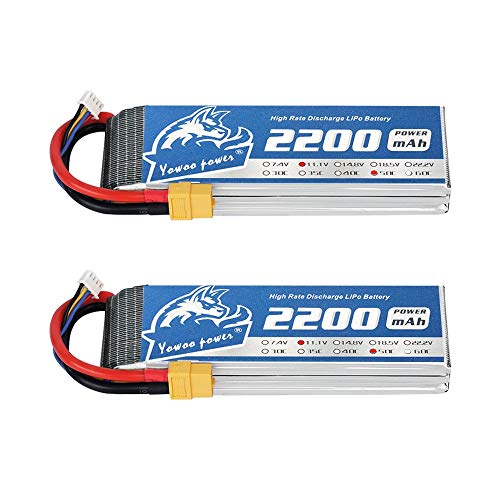 YOWOO 2 Piezas 11.1v 3S 2200mAh 50C Batería de lipo con Enchufe XT60 Batería RC para E-flite Valiant Parkzone E4F Wildcat Great Planes E-Cub RC Coche Barco Camión Heli Avión Helicóptero Quadcopter