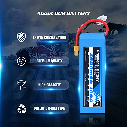 YOWOO Batería de grafeno 3S 4000mAh 100C 11.1V Baterías Lipo con XT60 / Deans T Conector para RC Traxxas Cars 1/10 Brushed RC Boats 2WD Cars Trucks Buggies and 4WD Rock Crawlers