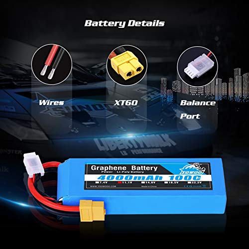 YOWOO Batería de grafeno 3S 4000mAh 100C 11.1V Baterías Lipo con XT60 / Deans T Conector para RC Traxxas Cars 1/10 Brushed RC Boats 2WD Cars Trucks Buggies and 4WD Rock Crawlers