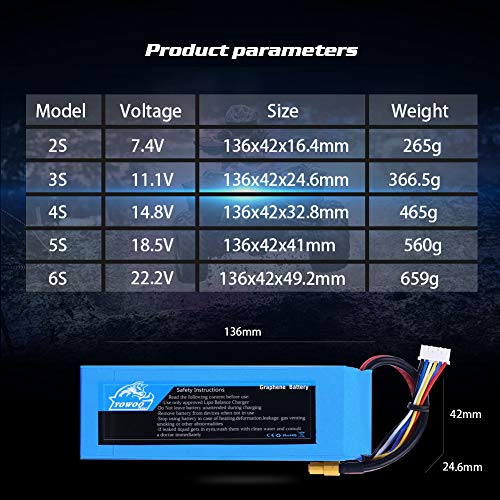 YOWOO Batería de grafeno 3S 4000mAh 100C 11.1V Baterías Lipo con XT60 / Deans T Conector para RC Traxxas Cars 1/10 Brushed RC Boats 2WD Cars Trucks Buggies and 4WD Rock Crawlers