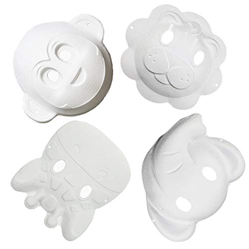 YSTJKA Pulpa De Animales Bricolaje Blanco Papel Careta para Animales Artesanía De Cumpleaños Infantiles Pulpa Careta De Halloween Navidad Manualidades para Niños Elefante Mono Ciervo León 4 Pcs