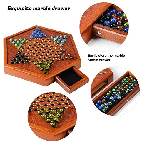 Yuxinkang Wooden Checkers - Juego De Mesa De Damas Chinas con Cajón De Almacenamiento, Juegos De Escritorio Hexagonales Tradicionales De Damas Chinas, Juegos De Mesa Familiares/De Viaje