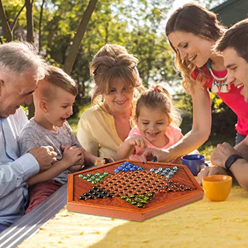 Yuxinkang Wooden Checkers - Juego De Mesa De Damas Chinas con Cajón De Almacenamiento, Juegos De Escritorio Hexagonales Tradicionales De Damas Chinas, Juegos De Mesa Familiares/De Viaje