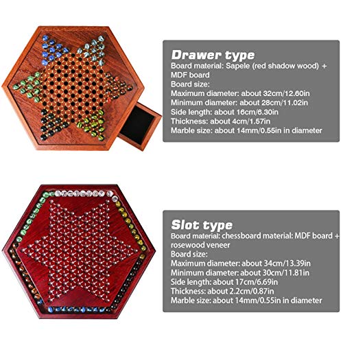 Yuxinkang Wooden Checkers - Juego De Mesa De Damas Chinas con Cajón De Almacenamiento, Juegos De Escritorio Hexagonales Tradicionales De Damas Chinas, Juegos De Mesa Familiares/De Viaje