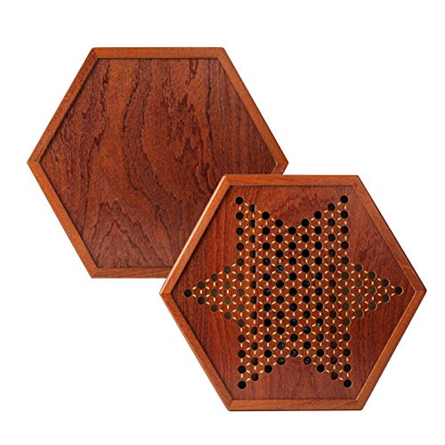 Yuxinkang Wooden Checkers - Juego De Mesa De Damas Chinas con Cajón De Almacenamiento, Juegos De Escritorio Hexagonales Tradicionales De Damas Chinas, Juegos De Mesa Familiares/De Viaje