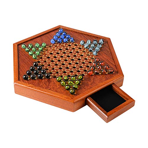 Yuxinkang Wooden Checkers - Juego De Mesa De Damas Chinas con Cajón De Almacenamiento, Juegos De Escritorio Hexagonales Tradicionales De Damas Chinas, Juegos De Mesa Familiares/De Viaje