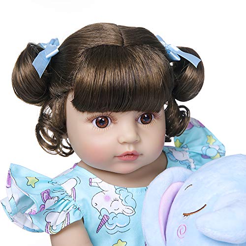 Zero Pam 55CM muñeca Reborn niña Pelo Rizado muñecas de Silicona de Cuerpo Completo Reborn Toddler muñeca Realista simulación con Juguetes de Elefante