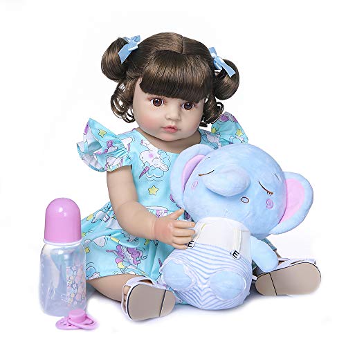 Zero Pam 55CM muñeca Reborn niña Pelo Rizado muñecas de Silicona de Cuerpo Completo Reborn Toddler muñeca Realista simulación con Juguetes de Elefante