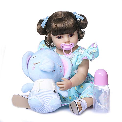 Zero Pam 55CM muñeca Reborn niña Pelo Rizado muñecas de Silicona de Cuerpo Completo Reborn Toddler muñeca Realista simulación con Juguetes de Elefante