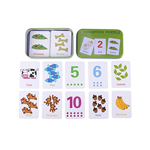 Zerodis Linda CogniciónPuzzle Tarjetas En Caja de Almacenamiento de Metal, Números/Letras/Formas/Animales Juguetes de Aprendizaje temprano para niños pequeños 0-6 años de Edad Regalo(#1)