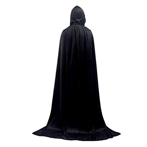 Zhenwo Cabo con Cabo Campana De Longitud Completa De Terciopelo Vampiro Adulto Mujer Hombre Niños Cosplay Recortar Trajes para El Carnaval Y Halloween Navidad Mortífago,Negro,130cm