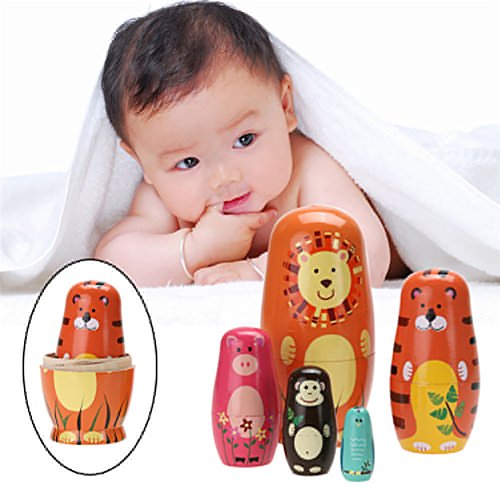 Zhuotop Lindo Animal de Madera anidación Babushka muñeca Rusa Matryoshka Mano Pintura Juguetes decoración del hogar Regalos 5 unids/Set