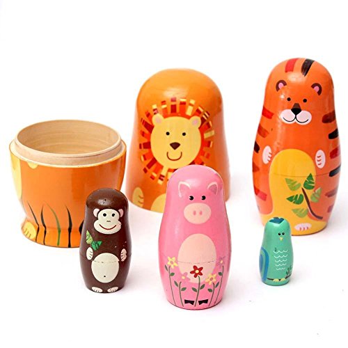 Zhuotop Lindo Animal de Madera anidación Babushka muñeca Rusa Matryoshka Mano Pintura Juguetes decoración del hogar Regalos 5 unids/Set