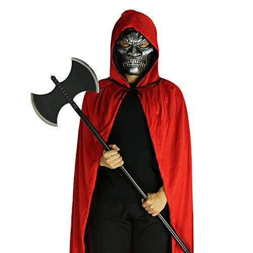 ZOEON Capa con Capucha para Fiesta de Disfraces, Reversible Negro Rojo Capa para Fiesta de Halloween, 140cm