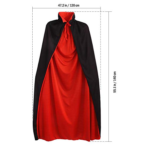 ZOEON Capa con Capucha para Fiesta de Disfraces, Reversible Negro Rojo Capa para Fiesta de Halloween, 140cm