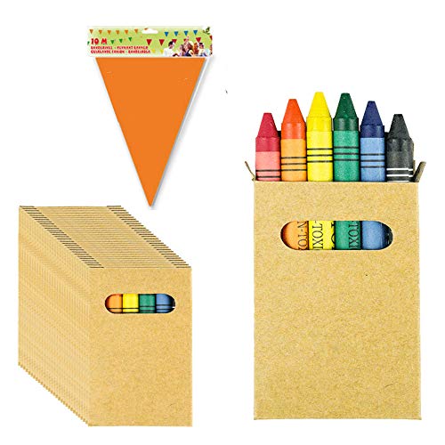 10 Sets de Ceras de Colores Infantiles Partituki. 6 Mini Ceras por Caja. Con Guirnalda de 10 m. Ideal Fiesta de Cumpleaños Infantiles, Recuerdos de Bodas y Colegios