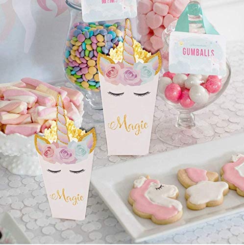 12PCS Cajas de Palomitas,Arco Iris patrón Unicornio Caja de meriendas Bolsas Palomitas Cartón de Caramelo Contenedor para Fiesta de Cumpleaños