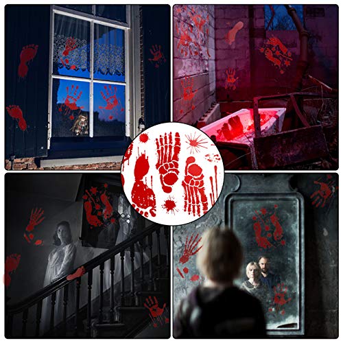 172pcs Pegatinas de Ventana Halloween Decoración de Terror, Decoración Sangrienta Pegatina de Sangre, Huellas de Manos Sangrientas para Ventanas, Espejos, Piso, Puerta (12 Hojas)