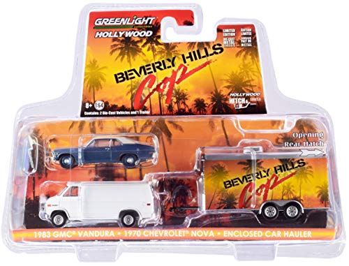 1983 GMC Vandura Van & 1970 Nova Blue & Cream Top (sin restaurar) & Car Hauler Beverly Hills Cop (1984) Película 1/64 Diecast Modelos por Greenlight 31100 A