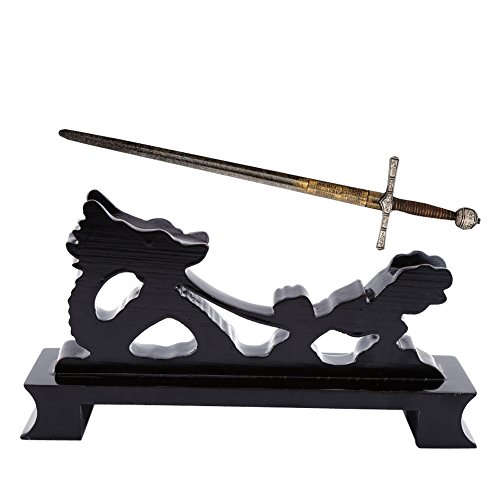 1pc Sword Holder, Chinese Dragon Shaped Small Size Samurai Sword Katana Wakizashi Holder Black Solid Wood Katana Display Stand Original Resin Crafts Home Ornament Supplies