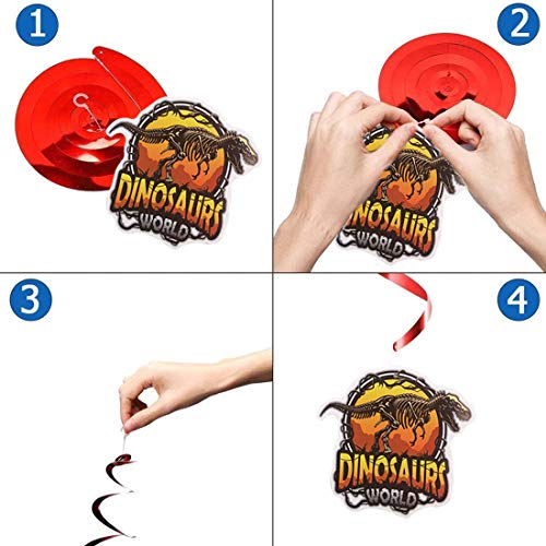 24Piezas Dinosaurios Cumpleaños Colgar Decoraciones ZSWQ-Kit de decoración de tema de dinosaurio, suministros de remolino colgantes para fiesta de cumpleaños