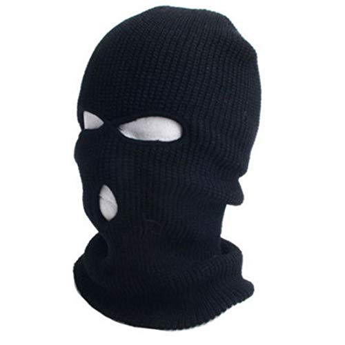 3 Hole Knit Mask Knit Caps al aire libre cubierta de la cara completa Warm Ski Head Hood sombrero cara Shield Beanie pasamontañas para hombres mujeres (negro)