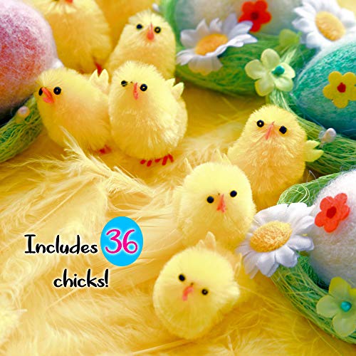 36 Adorable Polluelo Esponjoso Pequeño – Pollito Amarillo para Adorno de Pascua – Juguete Para la Mesa y Decoración de Fiesta, regalos juguetes, articulos de caza huevos sorpresa (Set de 36)