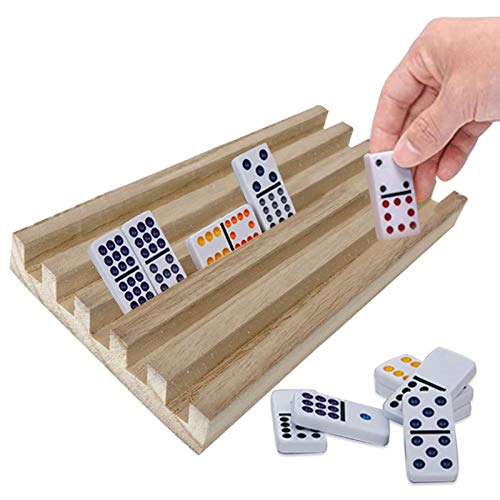 4 piezas/juego de soporte de dominó, estantes de madera para dominó, bandejas de azulejos Dominó de primera calidad, para patas de pollo, tren mexicano y juegos de dominó (dominó no incluido)