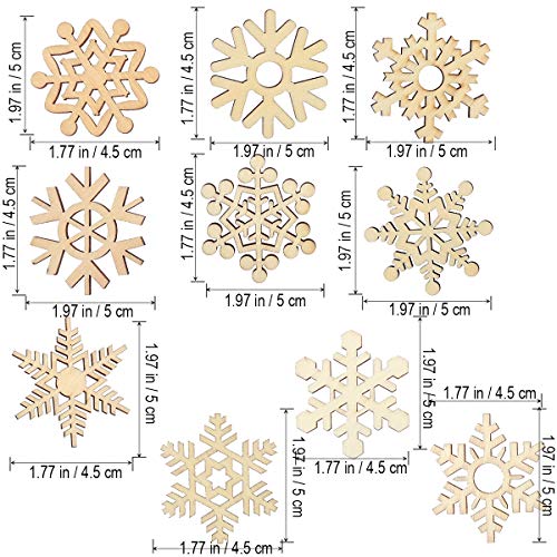 50pcs DIY Wooden Chips Christmas Ornaments Hanging Wooden Snowflake Party Props for Home Office Bar