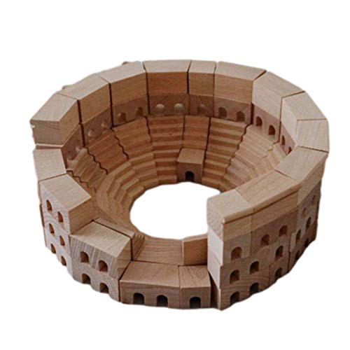 A/B Juego de Bloques de construcción de Madera, Juego de Bloques de Castillo de Madera Natural, Rompecabezas Educativo de Castillo de Juguete para niños a Partir de 3 años