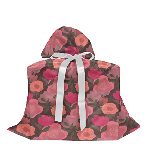 ABAKUHAUS Flor Bolsa de Regalo para Baby Shower, Resumen Prado salvaje flora, Tela Estampada con 3 Moños Reutilizable, 70 cm x 80 cm, Multicolor