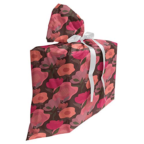 ABAKUHAUS Flor Bolsa de Regalo para Baby Shower, Resumen Prado salvaje flora, Tela Estampada con 3 Moños Reutilizable, 70 cm x 80 cm, Multicolor