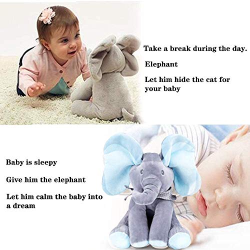 ADLOASHLOU Elefante Peluche de Juguete Música Elefante del Juguete de Felpa para Niño Jugar al Escondite Elefante Juguetes Gran Regalo Navidad para niños y Adultos Blue and Pink