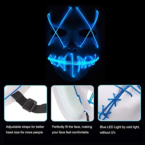 Amasawa LED Máscaras Adultos Cosplay Sin Batería con 4 Modos para Halloween la Fiesta de Disfraces la Navidad (Azul)