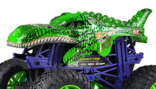 Amewi 22479 Green Crocodile Beast Big Monster Truck - Coche teledirigido (Escala 1:10), Color Verde