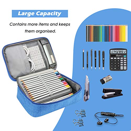 AMGOMH Estuches, 72 ranuras portalápices Caja de lápiz de Estudiantes Organizador Estuche Escolar de caso lapices de colores lápiz bolsa de arte dibujo Estuches Escolares Pencil Case (Azul)