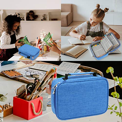 AMGOMH Estuches, 72 ranuras portalápices Caja de lápiz de Estudiantes Organizador Estuche Escolar de caso lapices de colores lápiz bolsa de arte dibujo Estuches Escolares Pencil Case (Azul)