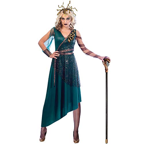 amscan- Hair-Raising Costume with Snakes Headband-Size Disfraz de Medusa con Diadema de Serpientes-Talla 10-12-1 PC, Multicolor (9903579)