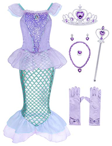 AmzBarley Disfraz Sirena Sirenita Niña Cumpleaños Princesa Vestido Ropa Niña Accesorios Boda Fiesta Cosplay Halloween Navidad Carnaval Bautizo 2-3 Años