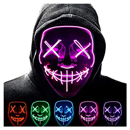 Anxicer Purge Mask para Carnaval,LED Máscara Luminosa Terror y Diversión,3 Modos de Parpadeo Diferentes Controlables,para Hombres Mujeres con Niños Carnival Halloween Fiesta Cosplay Mascarada