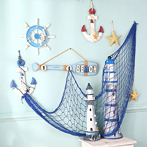 AOFOX - Red azul de pesca decorativa de estilo mediterráneo con conchas, azul, 1.5M x 2M